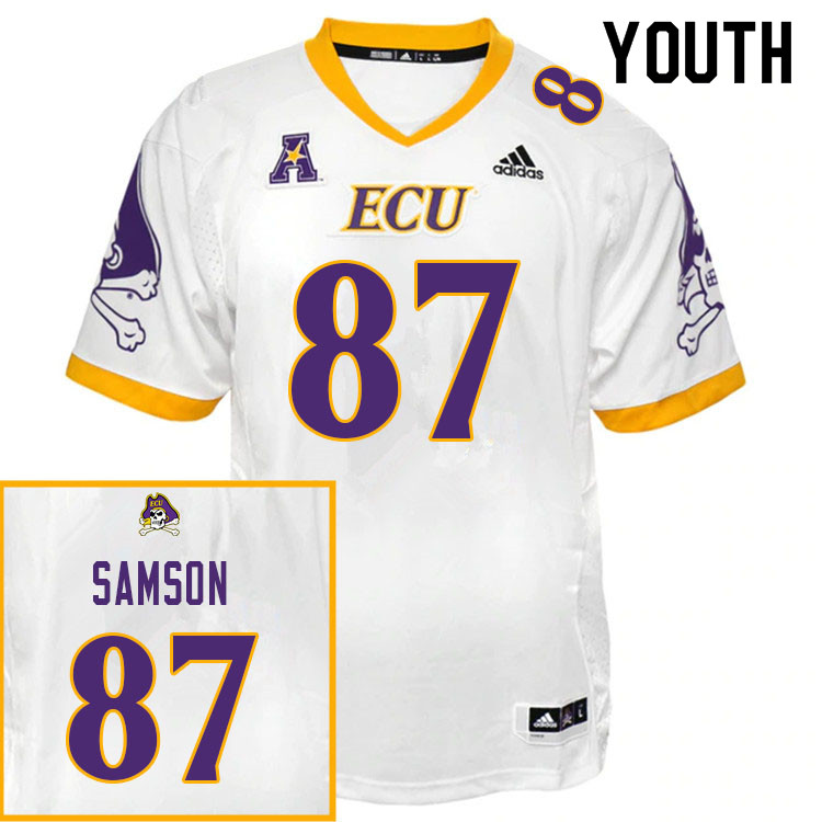 Youth #87 Joseph Samson ECU Pirates College Football Jerseys Sale-White - Click Image to Close